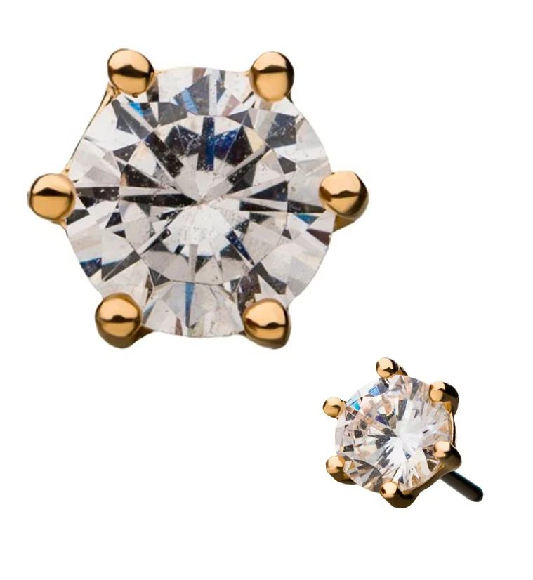 14kt Prong CZ Threadless Top - Mrs Treak