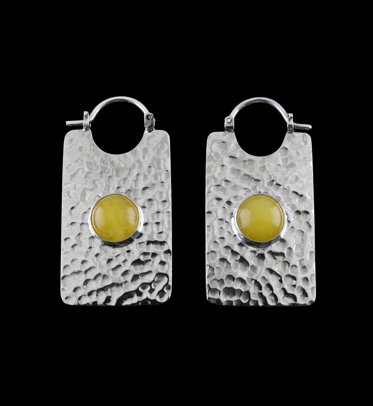 14G Lateral Yellow Jade Stone White Brass Hangers - Earrings - Mrs Treak