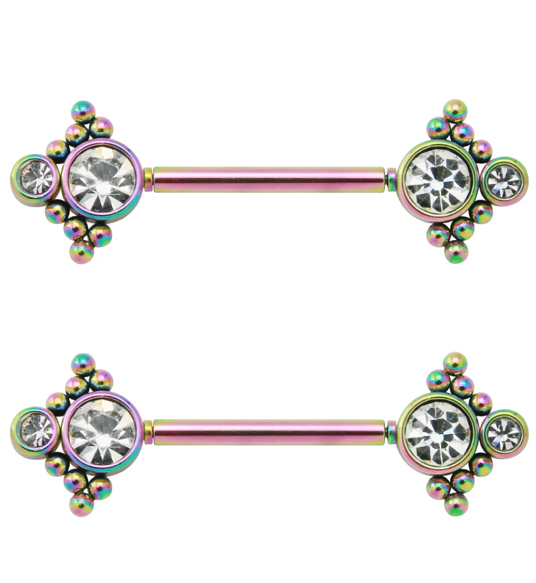 14G Rainbow PVD Array Threadless Nipple Ring Barbells - Mrs Treak