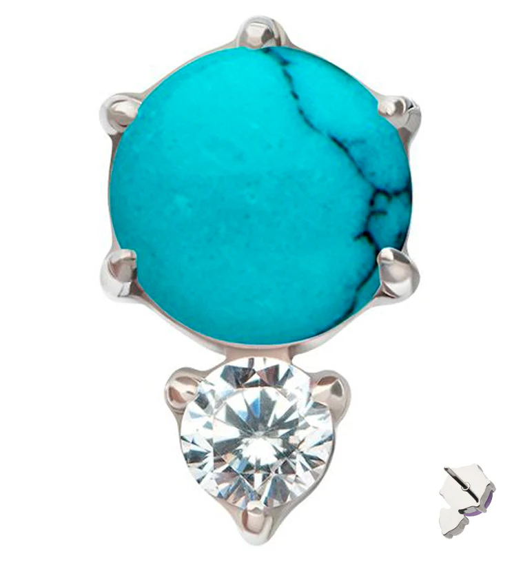 Howlite Turquoise Stone Drop Clear CZ Titanium Threadless Top - Mrs Treak
