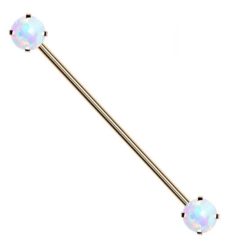 Rose Gold PVD Stainless Steel Opalite Threadless Industrial Barbell - Mrs Treak