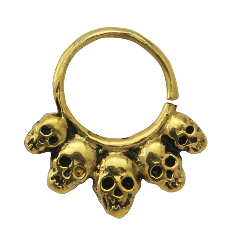 Skull Cluster Brass Hoop Ring - Mrs Treak