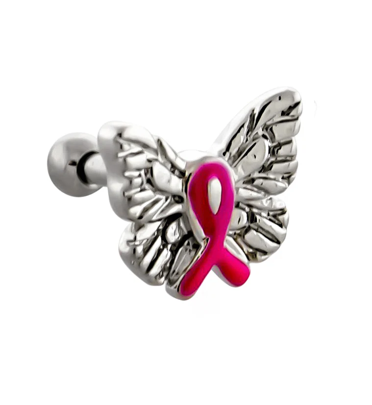 Butterfly Breast Cancer Ribbon Cartilage Barbell - Mrs Treak