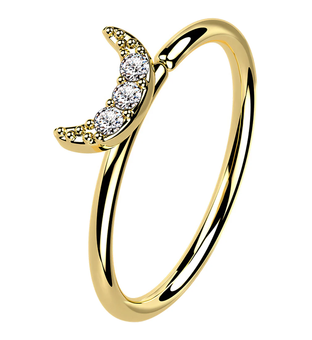 14kt Gold Half Moon Clear CZ Hoop Ring - Mrs Treak