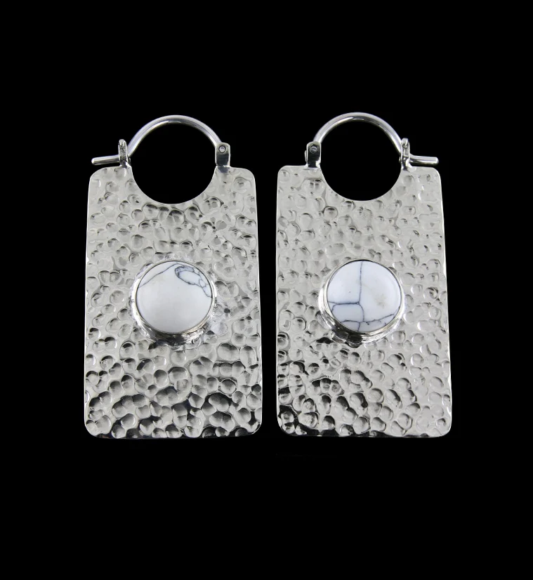 14G Lateral Howlite Stone White Brass Hangers - Earrings - Mrs Treak