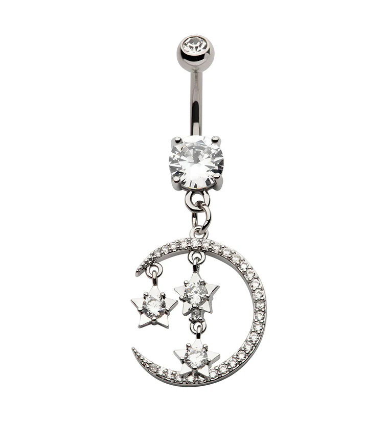 Celeste Dangle Star Clear CZ Stainless Steel Belly Button Ring - Mrs Treak