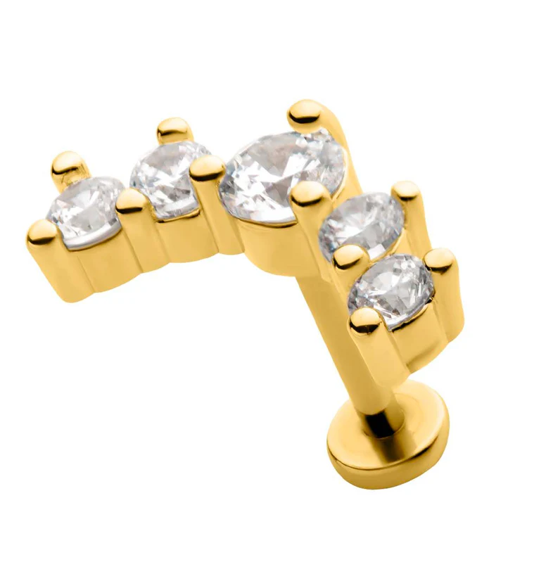 Gold PVD Royal Round Clear CZ Stainless Steel Internally Threaded Labret - Mrs Treak