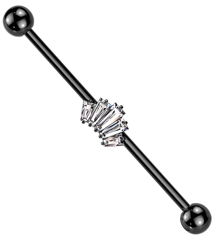 Black PVD Vane Clear CZ Industrial Barbell - Mrs Treak