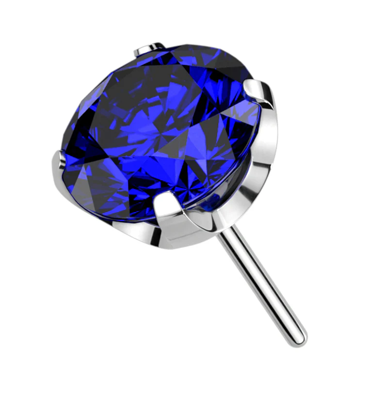 Prong Dark Blue CZ Threadless Titanium Top - Mrs Treak