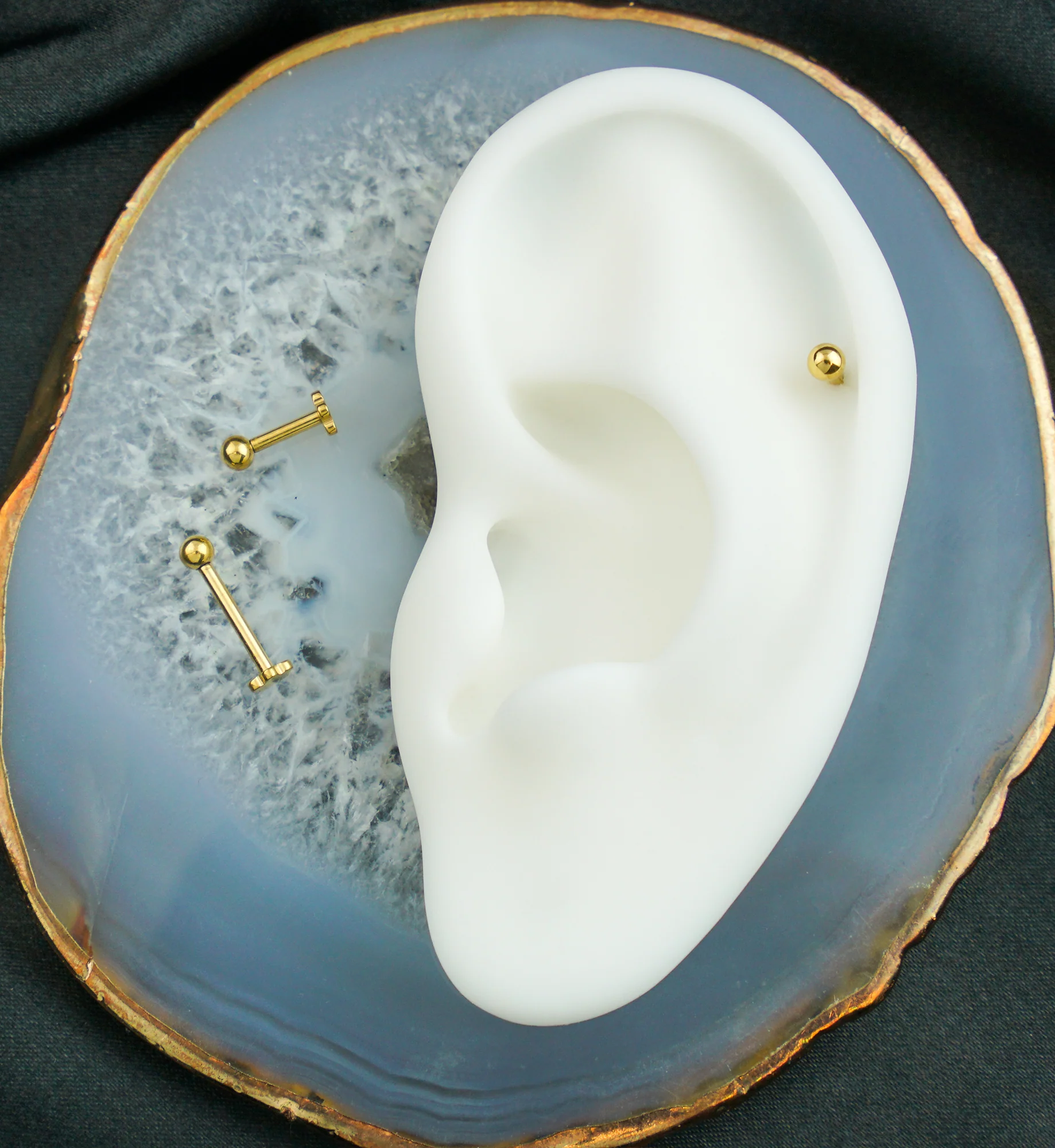 Gold PVD Ball Top Internally Threaded Titanium Flower Back Labret - Mrs Treak