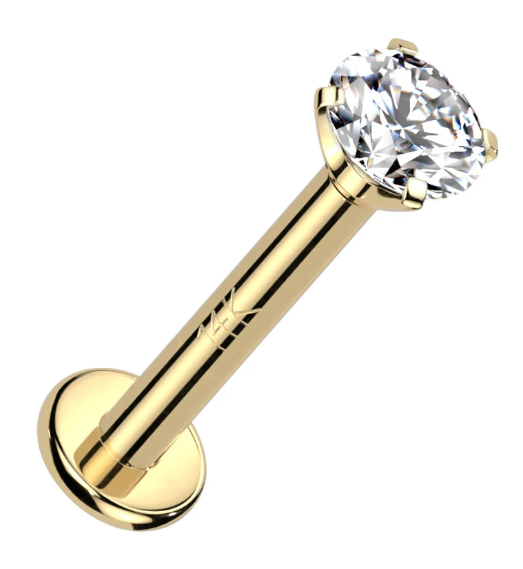 14kt Gold Prong CZ Internally Threaded Labret - Mrs Treak