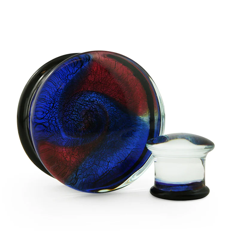 Blue & Red Dichroic Glass Plugs - Mrs Treak