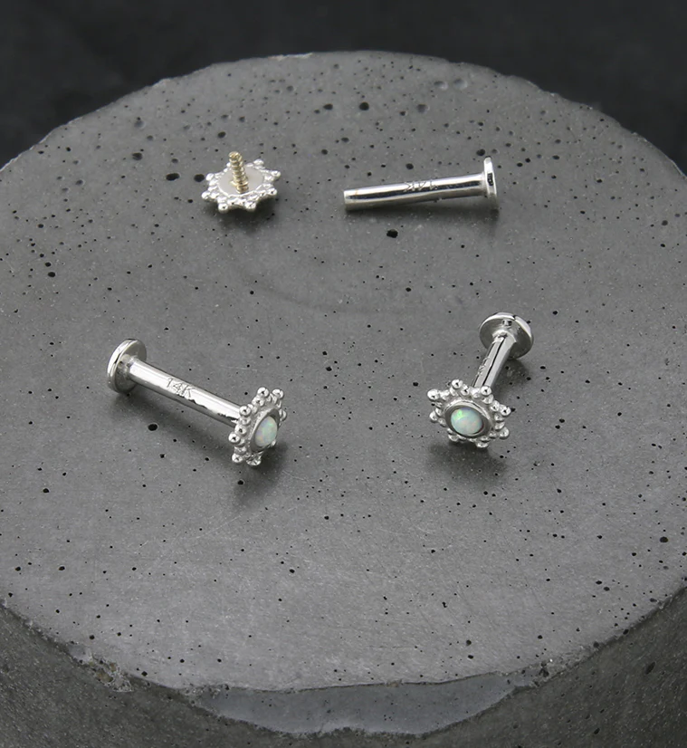 14kt White Gold Solar White Opalite Internally Threaded Labret - Mrs Treak