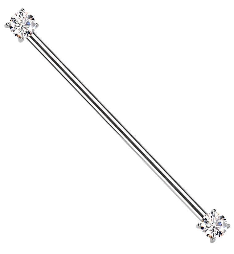 Prong Clear CZ Threadless Titanium Industrial Barbell - Mrs Treak