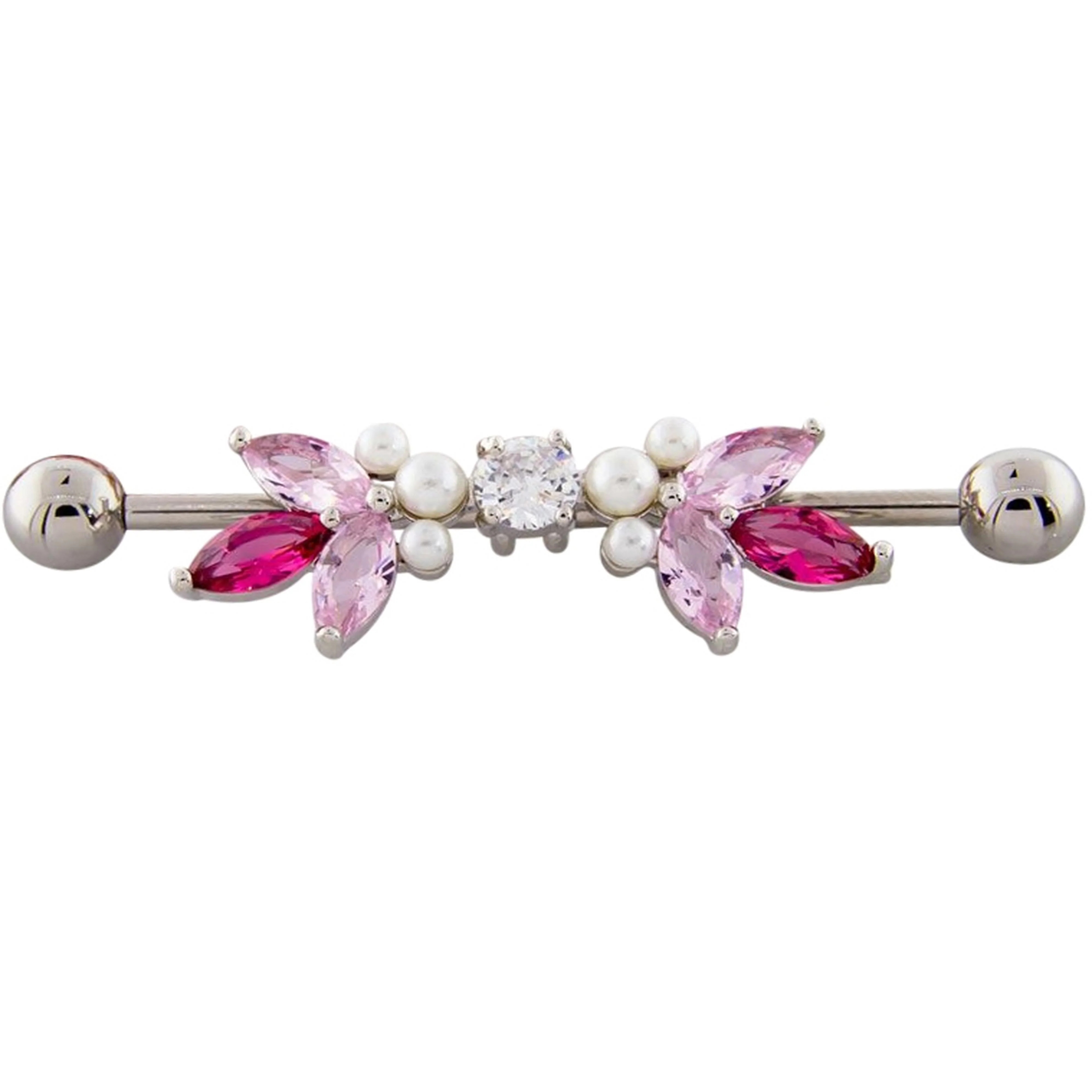 Rosey Floral Gem Industrial Barbell - Mrs Treak