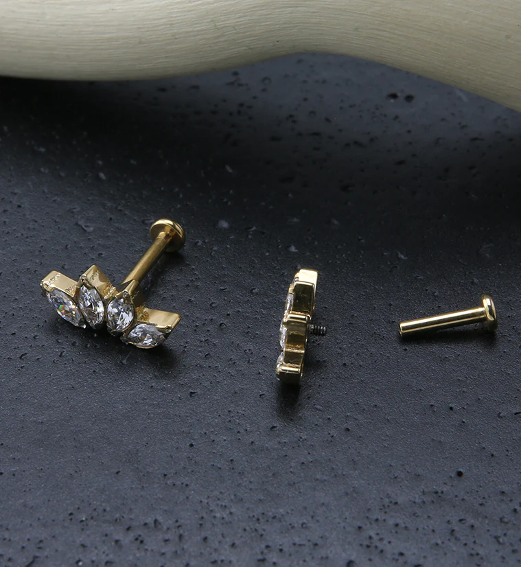 Gold PVD Half Crown CZ Gem Titanium Labret Post - Mrs Treak