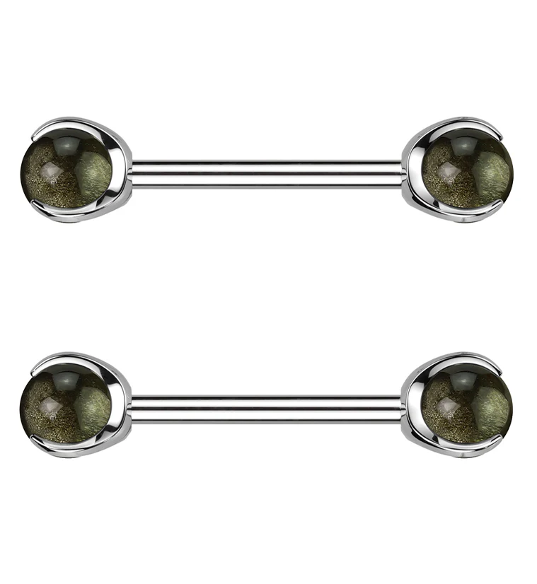 Claw Obsidian Stone Internally Threaded Titanium Nipple Barbells - Mrs Treak