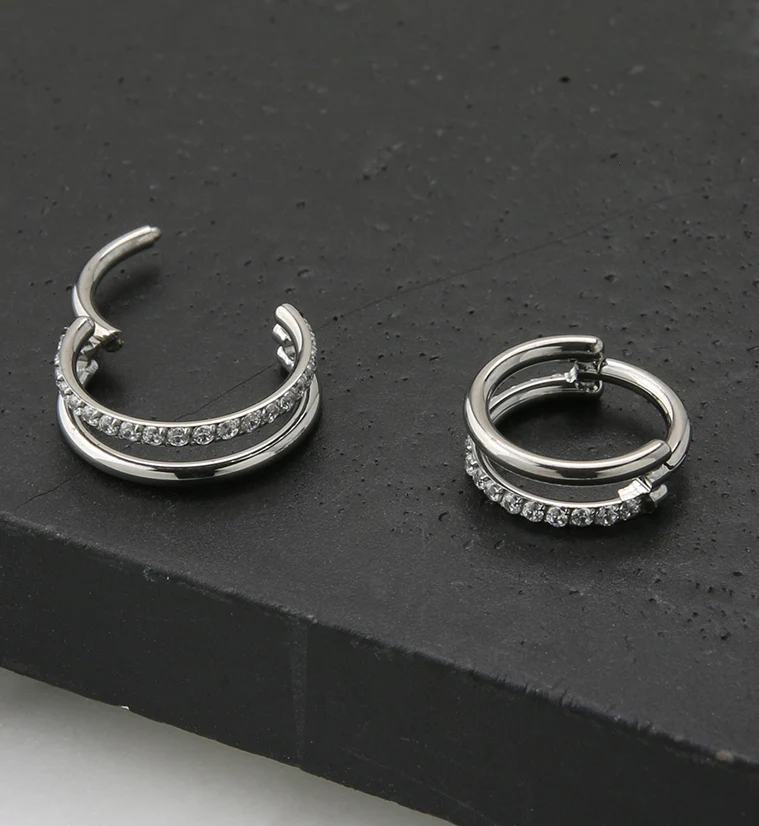 Interval CZ Row Titanium Hinged Segment Ring - Mrs Treak