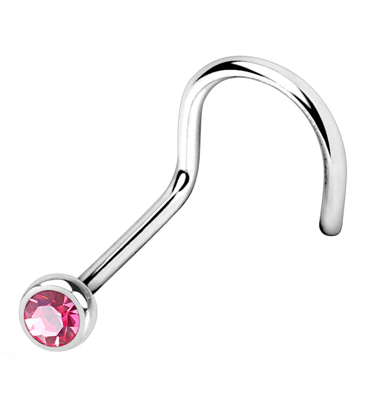 Hot Pink Gem Nose Screw Ring - Mrs Treak