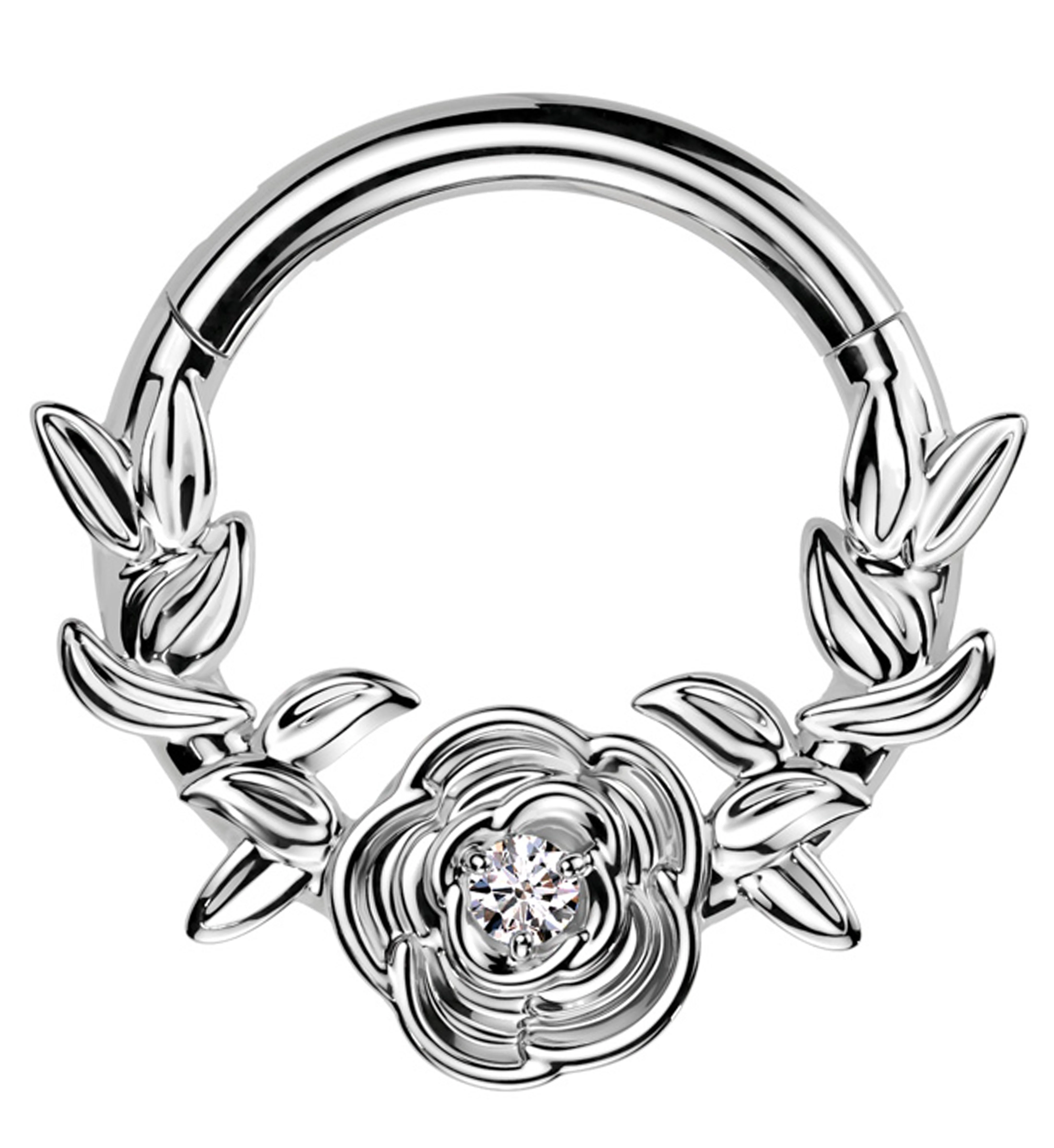 Rosebud Clear CZ Titanium Hinged Segment Ring - Mrs Treak