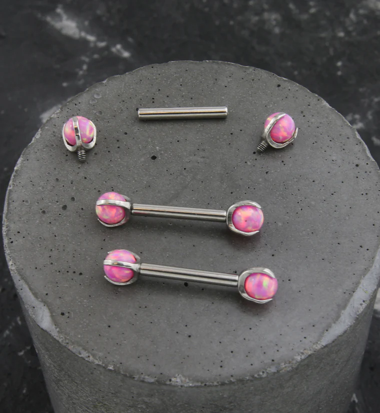 Pink Opalite Claw Titanium Barbell - Mrs Treak