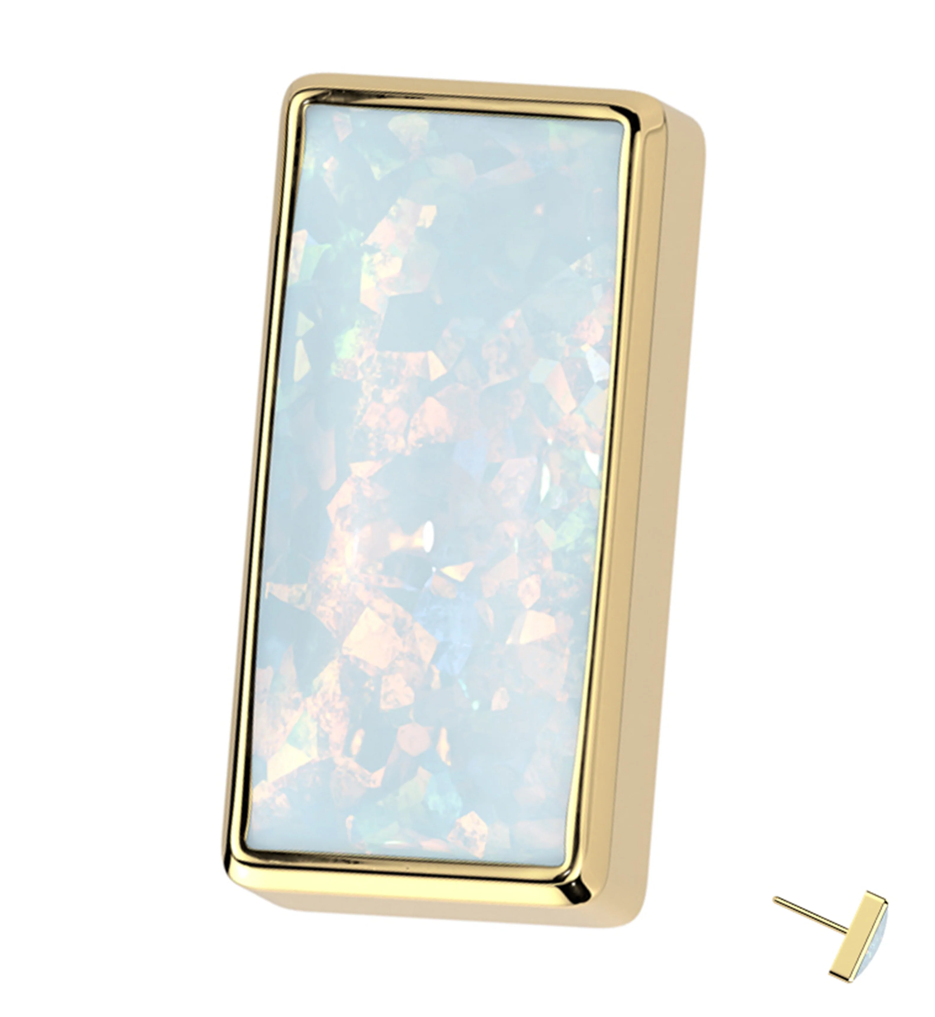 Gold PVD Baguette White Opalite Threadless Titanium Top - Mrs Treak
