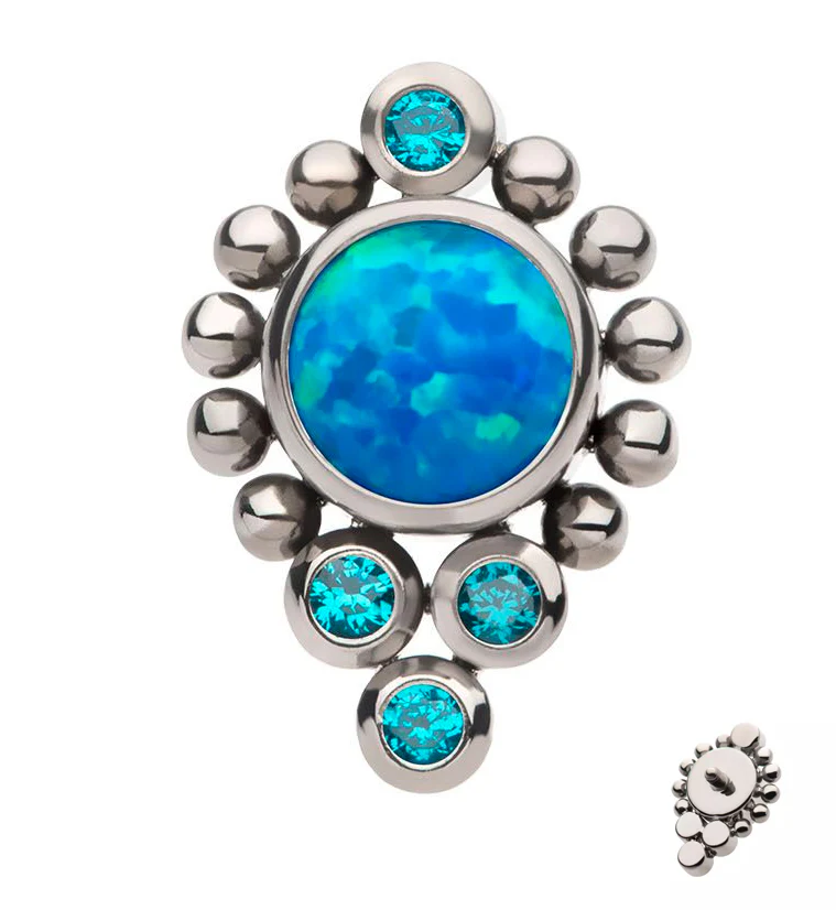 Regal Blue Opalite Aqua CZ Titanium Internally Threaded Top - Mrs Treak