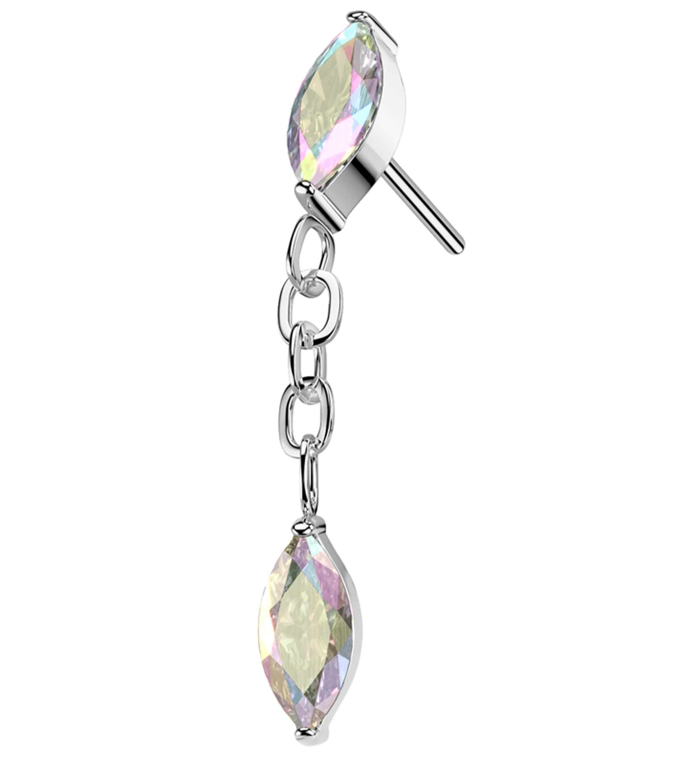 Teardrop Chain Link Dangle Rainbow Aurora CZ Titanium Threadless Top - Mrs Treak