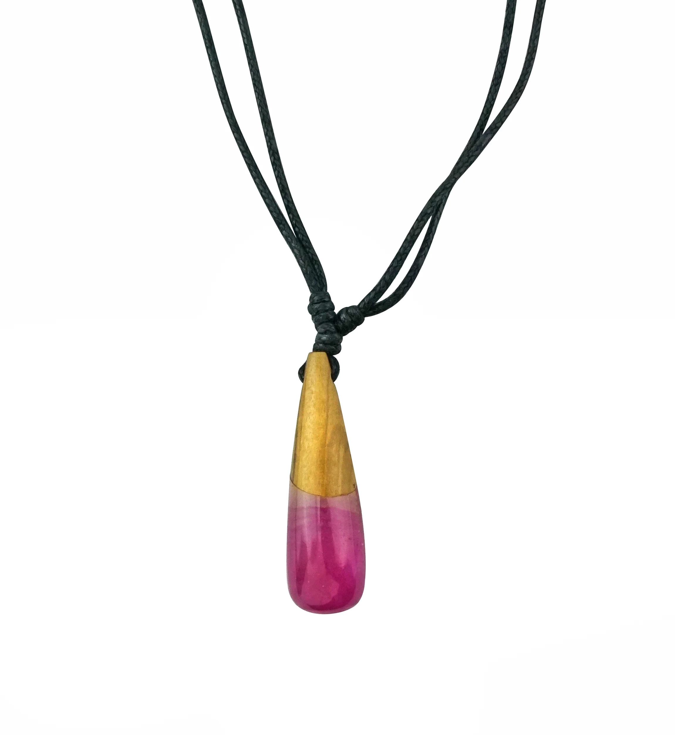 Purple Drop Olive Wood Pendant Necklace - Mrs Treak
