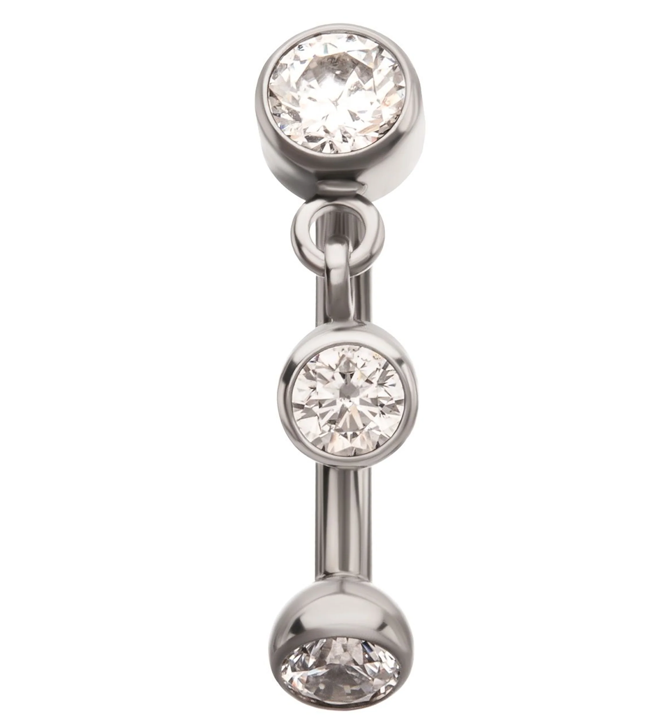 Bezel Floating Clear CZ Dangle Titanium Internally Threaded Curved Barbell - Mrs Treak