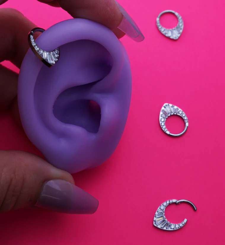 Point Baguette Clear CZ Titanium Hinged Segment Ring - Mrs Treak