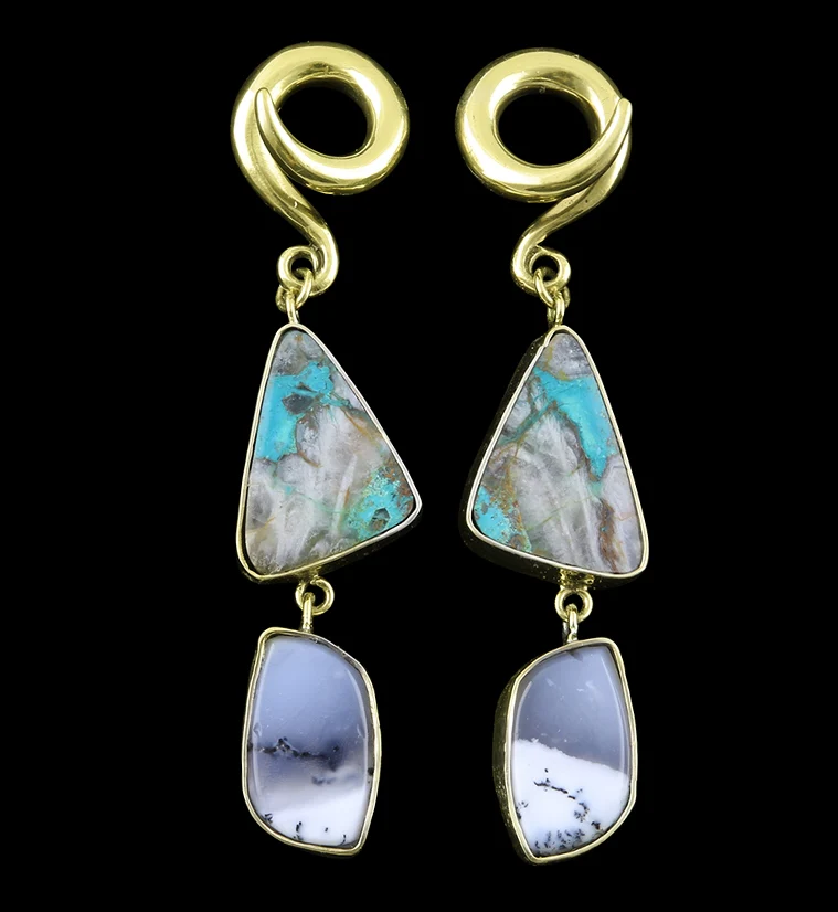 Chrysocolla X Dendritic Opal Stone Ear Weights Version A - Mrs Treak