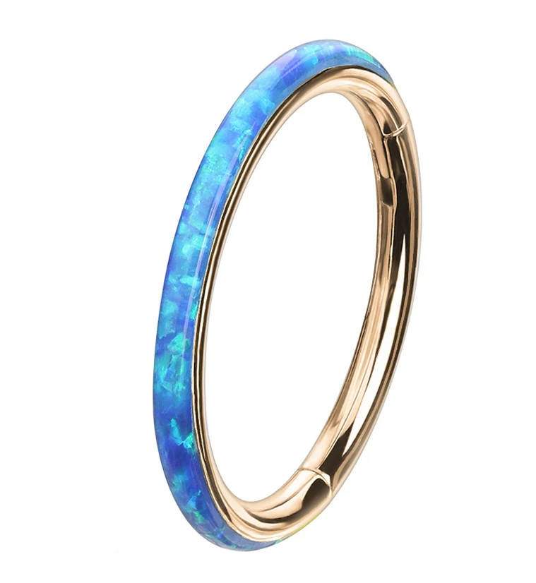 Rose Gold PVD Blue Opalite Orbed Hinged Segment Ring - Mrs Treak