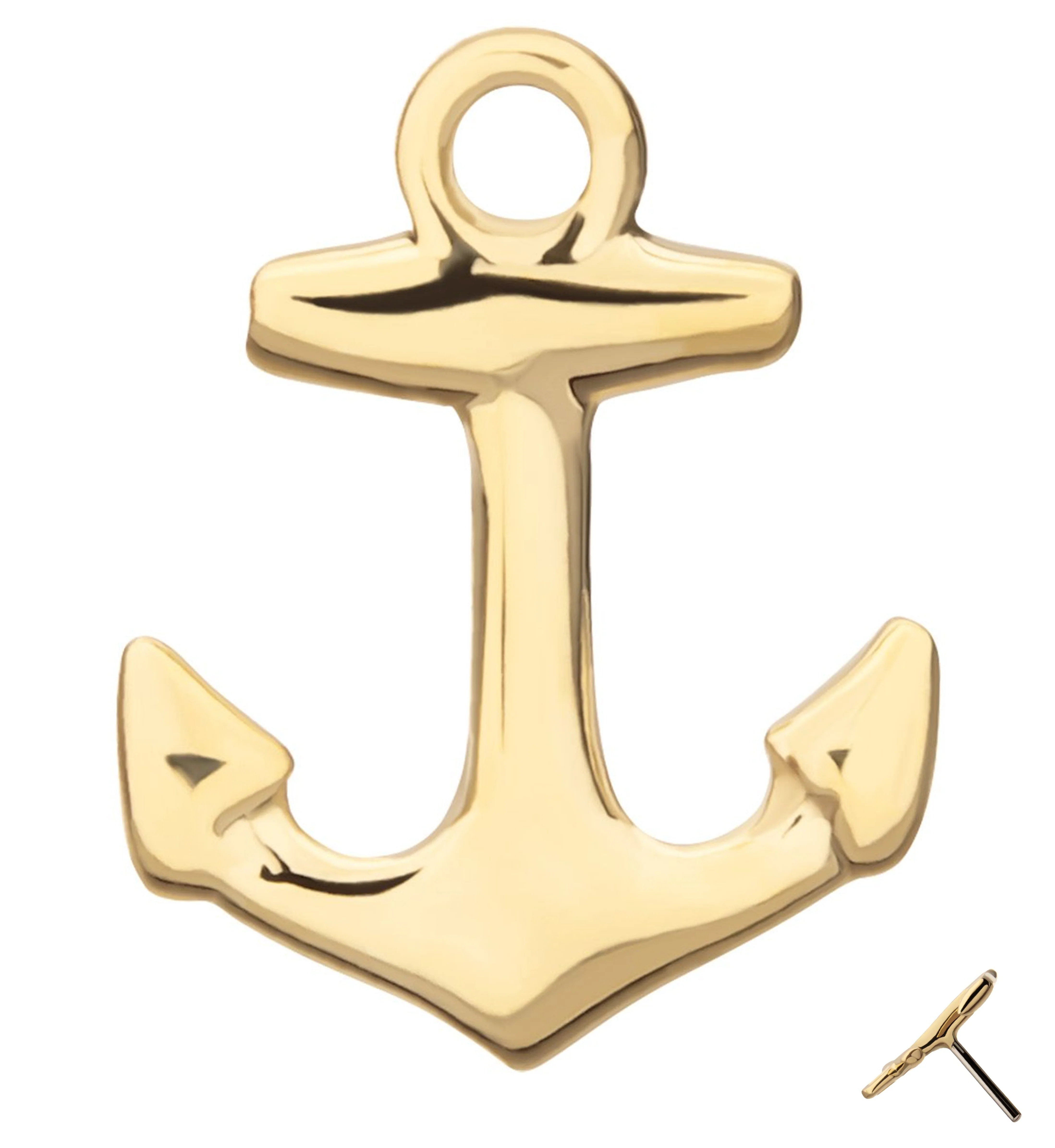 14kt Gold Ship Anchor Threadless Top - Mrs Treak