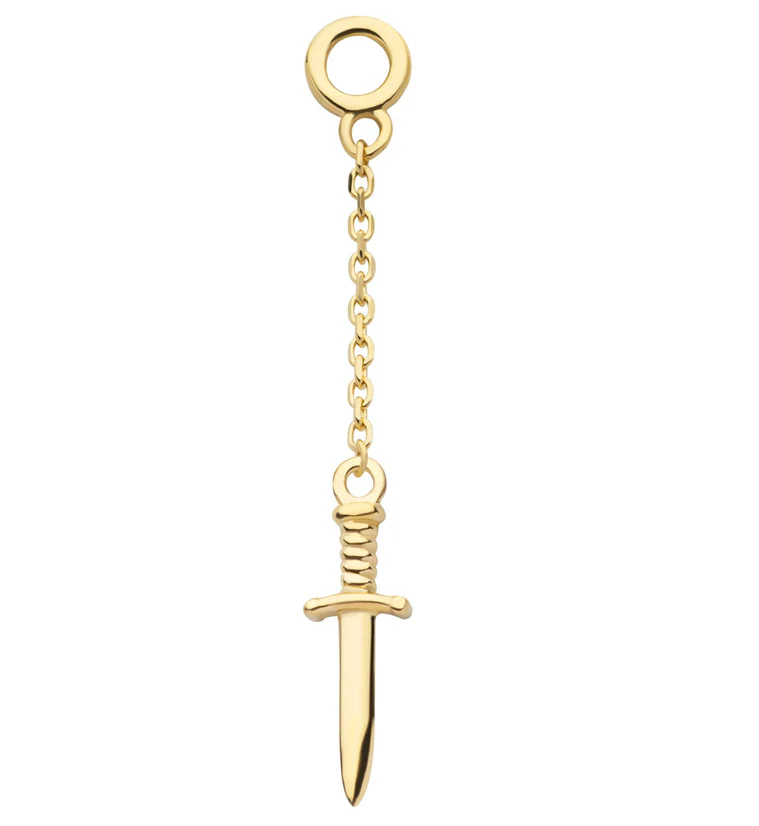 14kt Gold Dagger Dangle Chain Charm - Mrs Treak