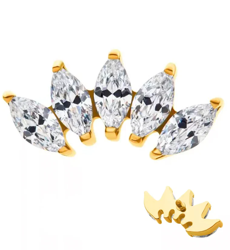 24kt Gold PVD Half Crown CZ Internally Threaded Titanium Top - Mrs Treak