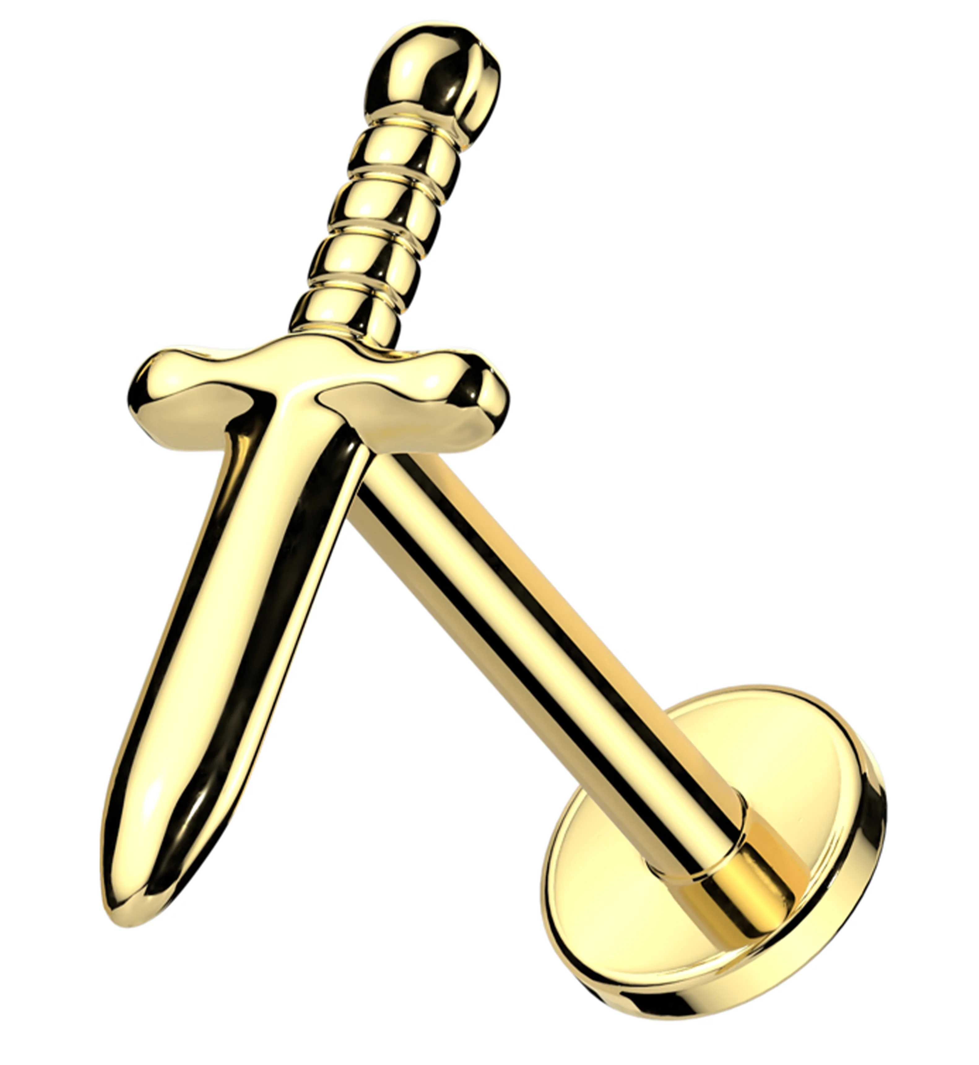 Gold PVD Twisted Handle Dagger Internally Threaded Titanium Labret - Mrs Treak