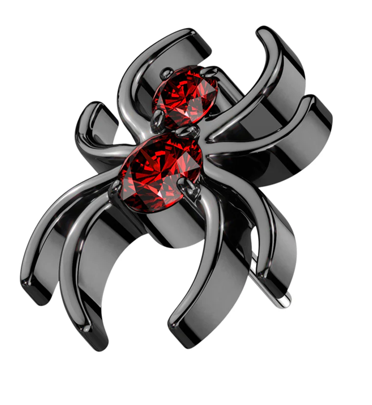 Black PVD Widow Spider Red CZ Titanium Threadless Top - Mrs Treak
