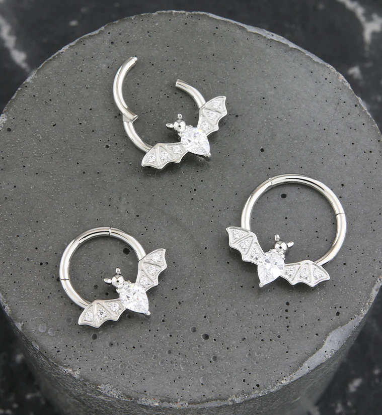 Bat Multi Clear CZ Stainless Steel Hinged Segment Ring - Mrs Treak