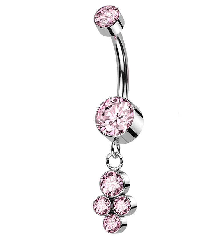 Amulet Pink CZ Dangle Internally Threaded Titanium Belly Button Ring - Mrs Treak