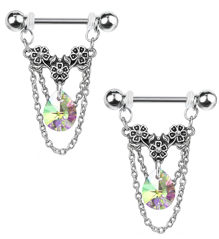 Rainbow Aurora Dangle Nipple Barbells - Mrs Treak