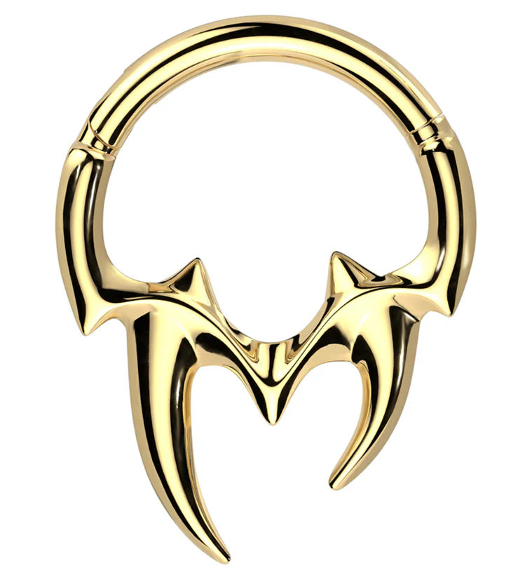 Gold PVD Fangs Stainless Steel Hinged Segment Ring - Mrs Treak