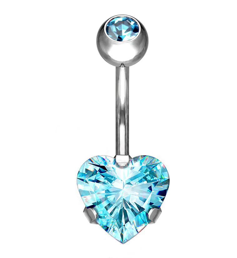 Aqua Heart CZ Titanium Belly Button Ring - Mrs Treak