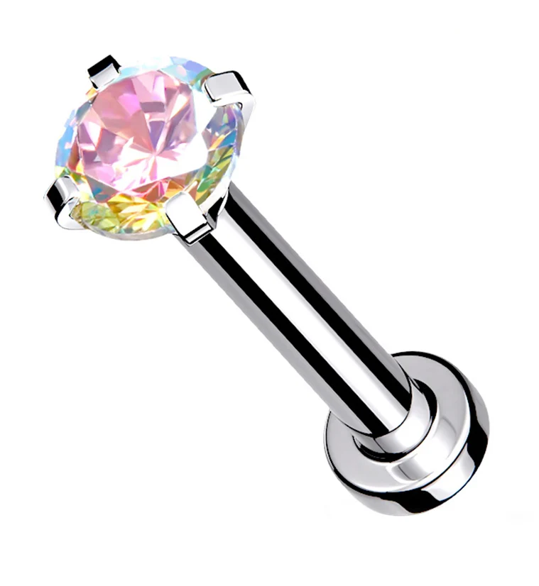 Rainbow Aurora CZ Prong Internally Threaded Mini Disc Labret - Mrs Treak