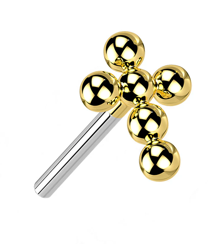 Gold PVD Beaded Cross Titanium Threadless Top - Mrs Treak