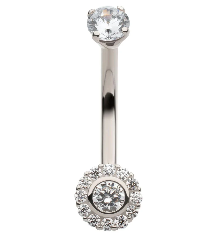 14kt White Gold Axis Clear CZ Belly Button Ring - Mrs Treak