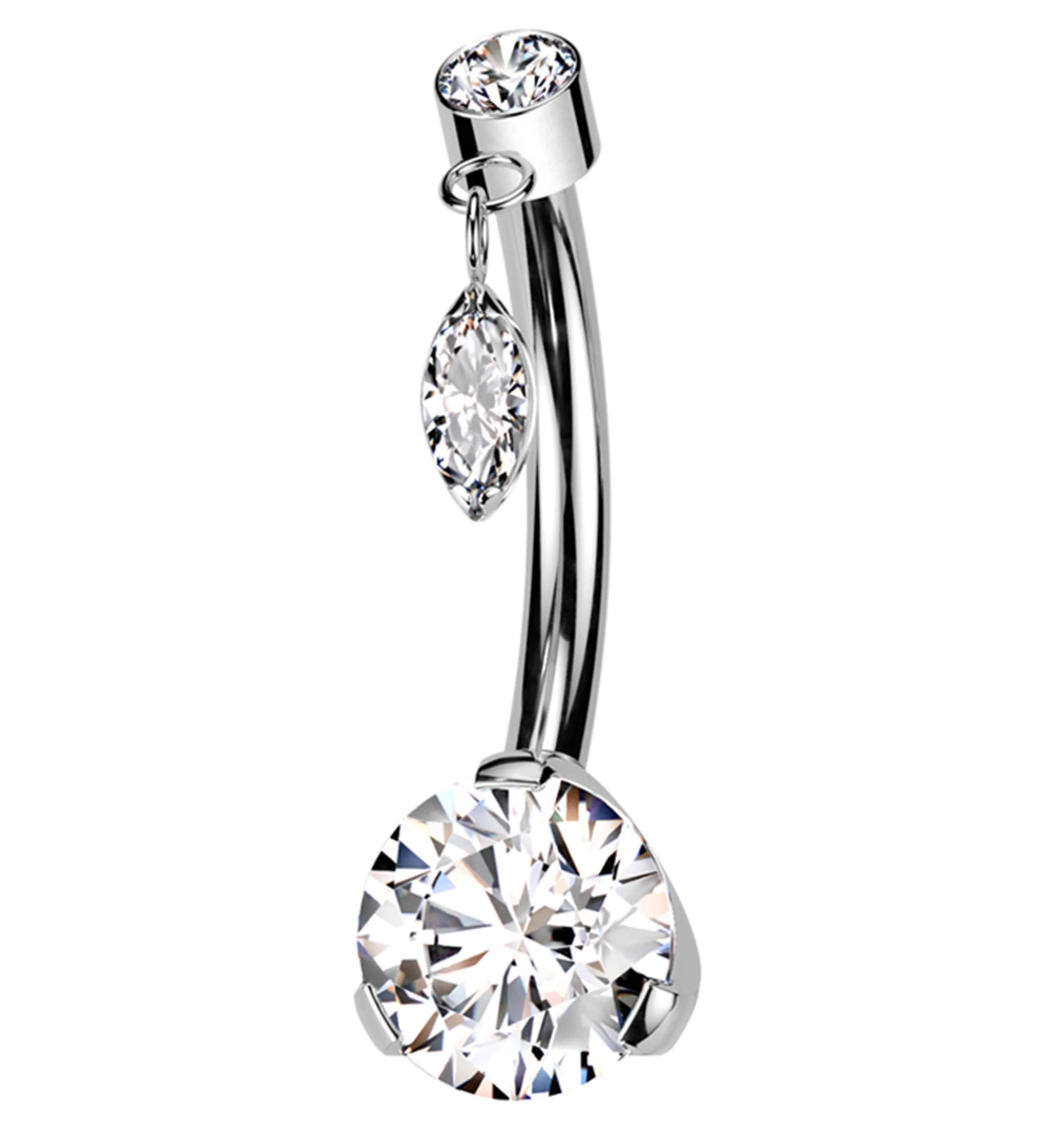 Oval Dangle Clear CZ Titanium Threadless Belly Button Ring - Mrs Treak