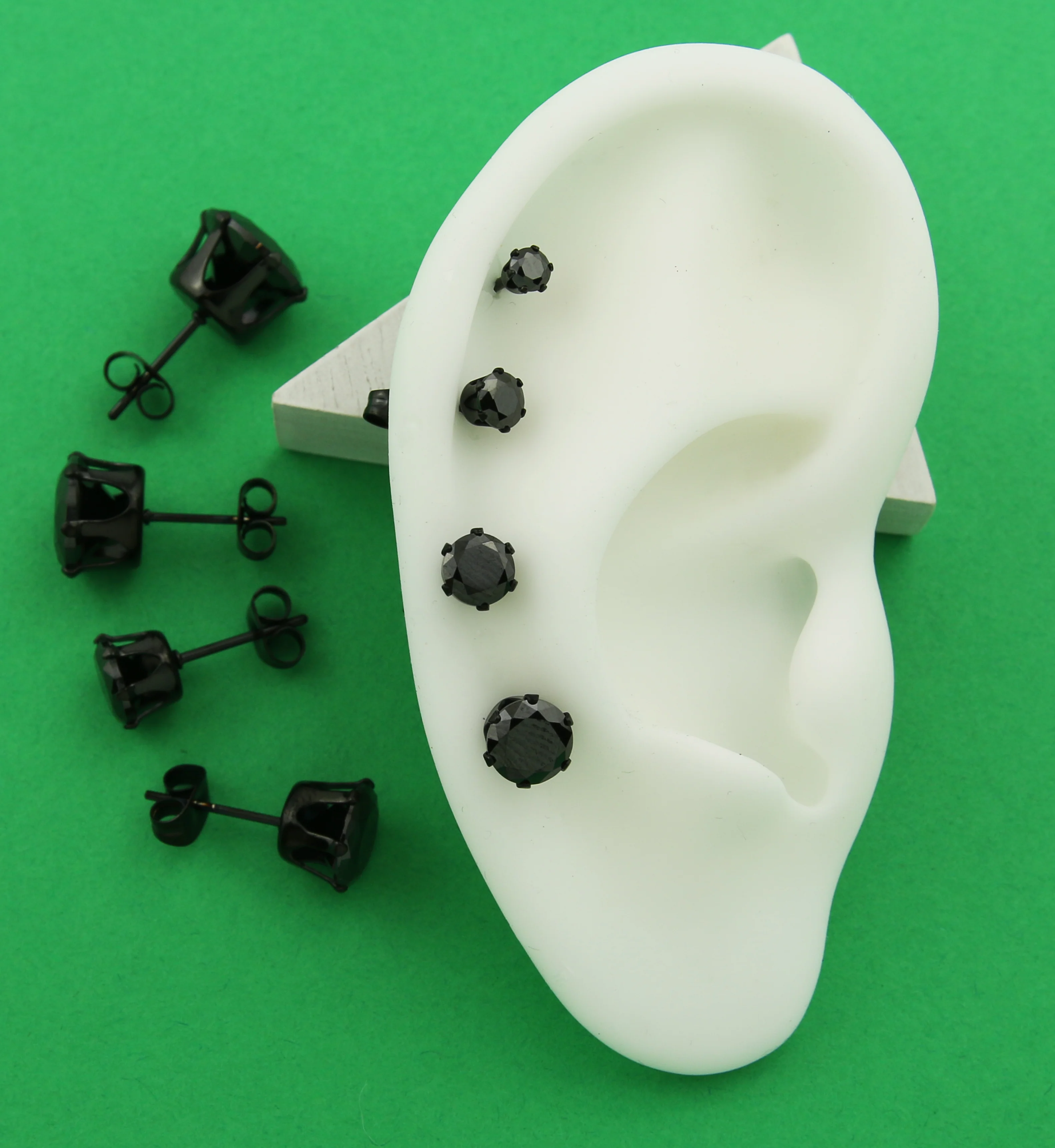 Black PVD Black CZ Stainless Steel Stud Earrings - Mrs Treak