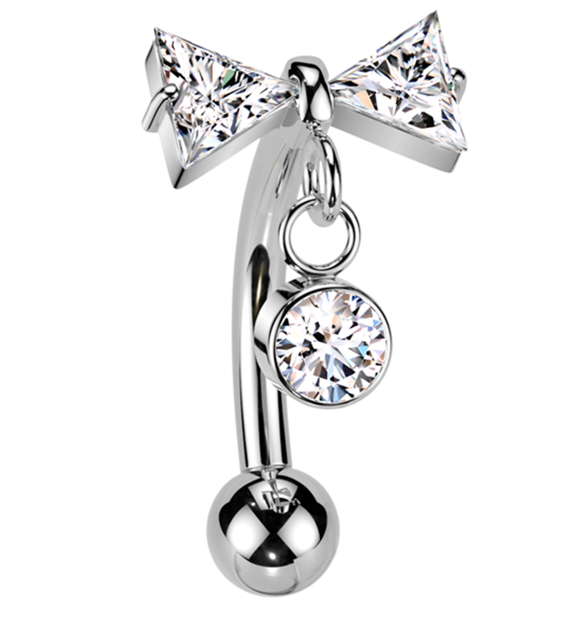 16G Bow Dangle Clear CZ Threadless Titanium Curved Barbell - Mrs Treak