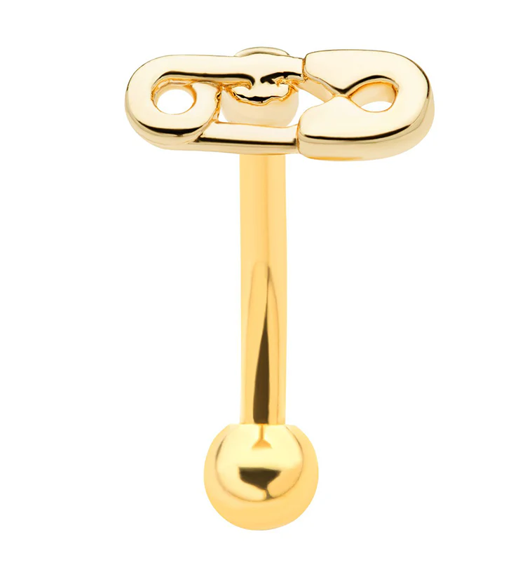 Gold PVD Safety Pin Curved Barbell - Mrs Treak